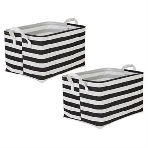 Cotton Polyester Laundry Bin Stripe Blackrectangle XL (Set of 2)