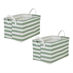 Cotton Polyester Laundry Bin Stripe Artichoke Green  Rectangle XL (Set of 2)