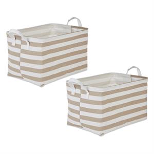 Cotton Polyester Laundry Bin Stripe Stone Rectangle XL (Set of 2)