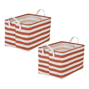 Cotton Polyester Laundry Bin Stripe Cinnamon Rectangle XL (Set of 2)