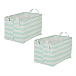 Cotton Polyester Laundry Bin Stripe Aqua Rectangle L (Set of 2)