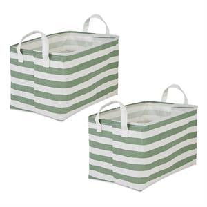 Cotton Polyester Laundry Bin Stripe Artichoke Green Rectangle L (Set of 2)