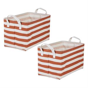 Cotton Polyester Laundry Bin Stripe Cinnamon Rectangle L (Set of 2)