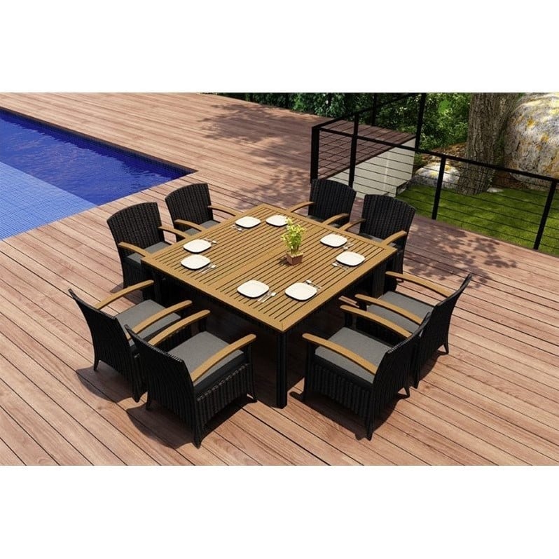 Square Patio Dining Set In Charcoal, 9 Piece Patio Dining Set Square