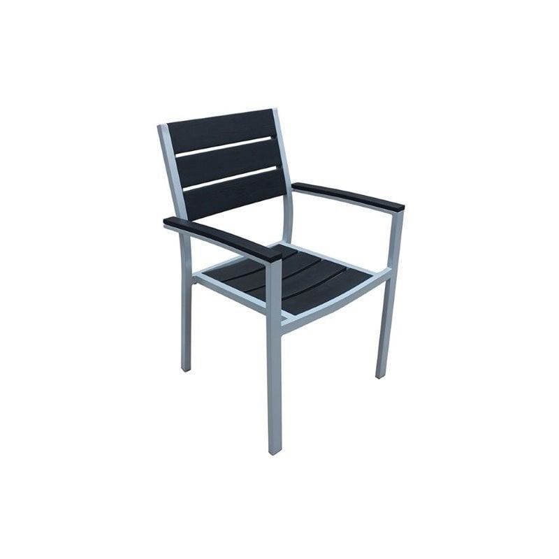 Harmonia Living Brasserie Patio Dining Arm Chair In Silver And Black Hl Brass Sb Dac