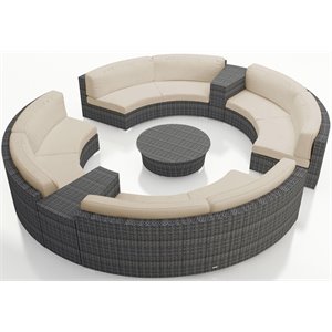 Harmonia Living District 7 Piece Curved Patio Sectional Set in Flax