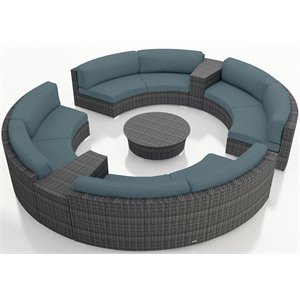 Harmonia Living District 7 Piece Curved Patio Sectional Set in Lagoon