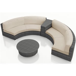 Harmonia Living District 4 Piece Curved Patio Sectional Set in Flax