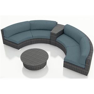 Harmonia Living District 4 Piece Curved Patio Sectional Set in Lagoon