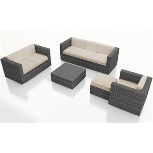 Harmonia Living District 5 Piece Patio Sofa Set in Canvas Flax