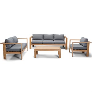 Harmonia Living Ando 4 Piece Wooden Patio Sofa Set in Canvas Charcoal and Teak