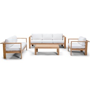 Harmonia Living Ando 4 Piece Wooden Patio Sofa Set in Canvas Natural and Teak