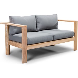 Harmonia Living Ando Wooden Patio Loveseat in Canvas Charcoal and Teak