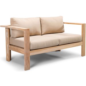 Harmonia Living Ando Wooden Patio Loveseat in Heather Beige and Teak