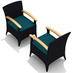 Harmonia Living Arbor Wicker Patio Dining Arm Chair in Peacock and Coffee