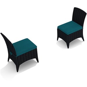 Harmonia Living Arbor Wicker Patio Dining Side Chair in Peacock and Coffee