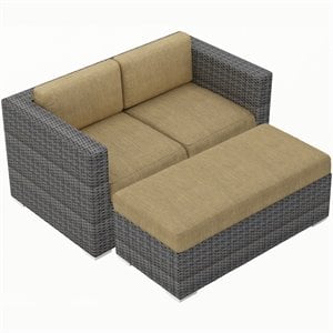 Harmonia Living District Day 2 Piece Wicker Patio Lounger in Beige and Slate