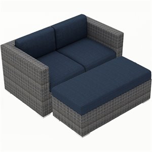 Harmonia Living District Day 2 Piece Wicker Patio Lounger in Indigo and Slate