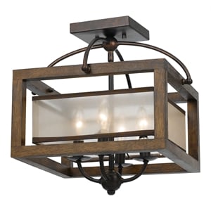 cal lighting transitional wood semi flush pendant with four lights in bronze