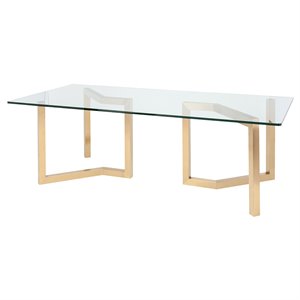 nuevo paula glass top metal dining table in gold
