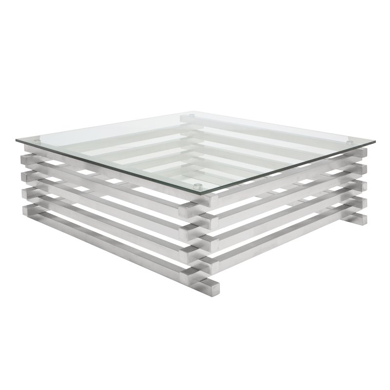 Nuevo Stacked Square Glass Top Metal Coffee Table In Silver Hgta902 Nuevo Stacked Square Glass Top Metal Coffee Table In Silver