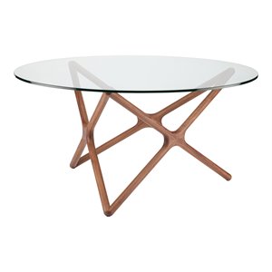 nuevo star contemporary ash wood & glass dining table in matte walnut/clear