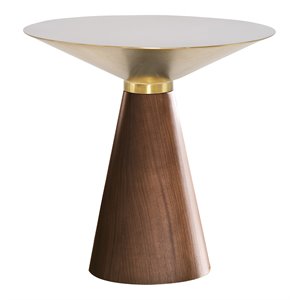 nuevo iris stainless steel & veneer wood side table in brushed gold/matte walnut