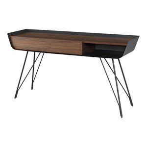 nuevo noori veneer wood & metal console table in matte walnut/matte titanium