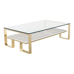 nuevo tierra marble stone & metal coffee table in polished white/polished gold