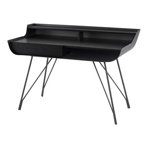nuevo noori oak veneer wood desk table in matte onyx black/matte titanium