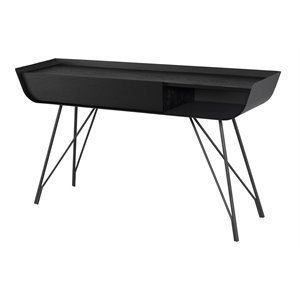 nuevo noori oak veneer wood console table in matte onyx black/matte titanium