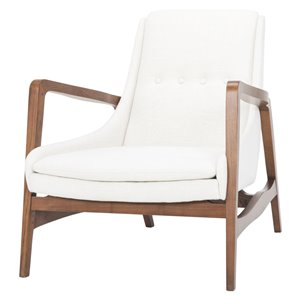 nuevo enzo fabric & ash wood occasional chair in matte flax/matte walnut