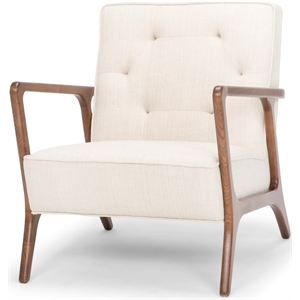 nuevo eloise fabric & ash wood occasional chair in matte ivory sand/matte walnut