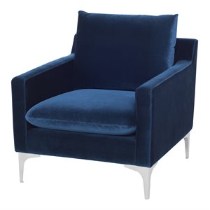 nuevo anders fabric & metal single seat sofa in midnight blue/brushed silver