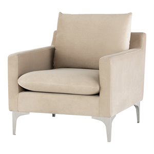 nuevo anders fabric & metal single seat sofa in matte nude beige/brushed silver