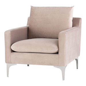 nuevo anders fabric & metal single seat sofa in matte blush pink/brushed silver
