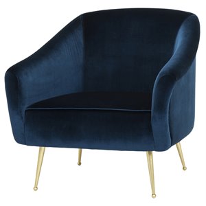 nuevo lucie fabric & metal occasional chair in matte midnight blue/brushed gold