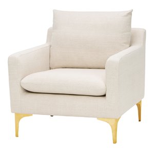 nuevo anders fabric & metal single seat sofa in matte ivory sand/brushed gold