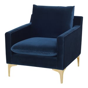 nuevo anders fabric & metal single seat sofa in matte midnight blue/brushed gold