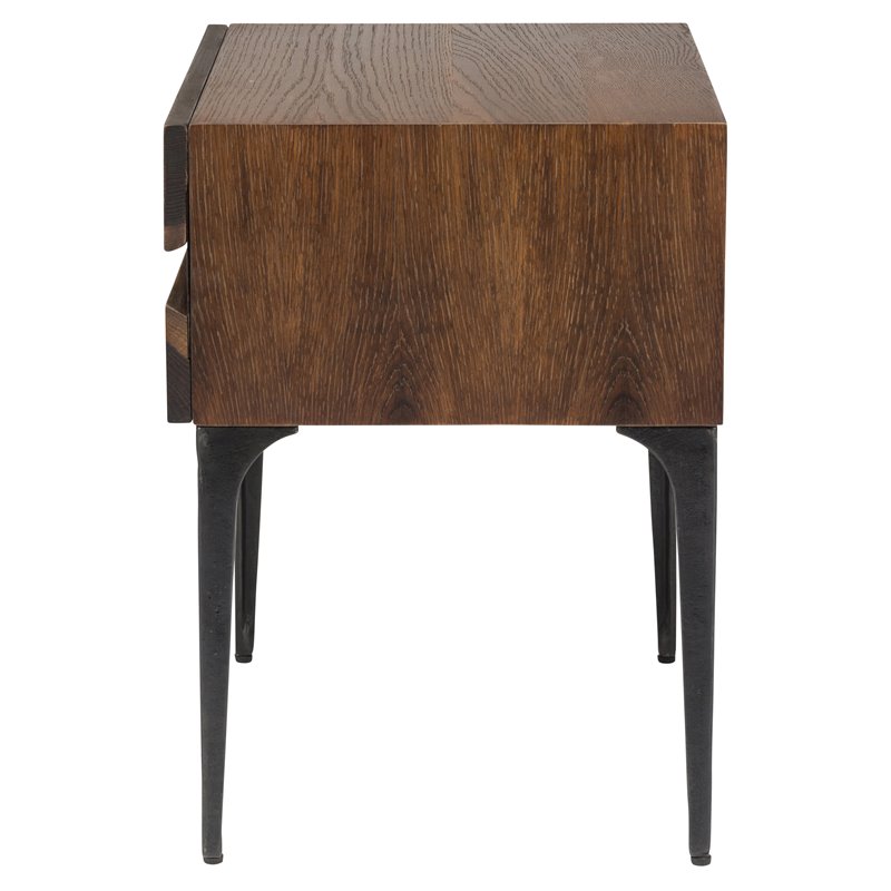 Nuevo Prana Contemporary Oak Wood & Metal Side Table in Seared Brown
