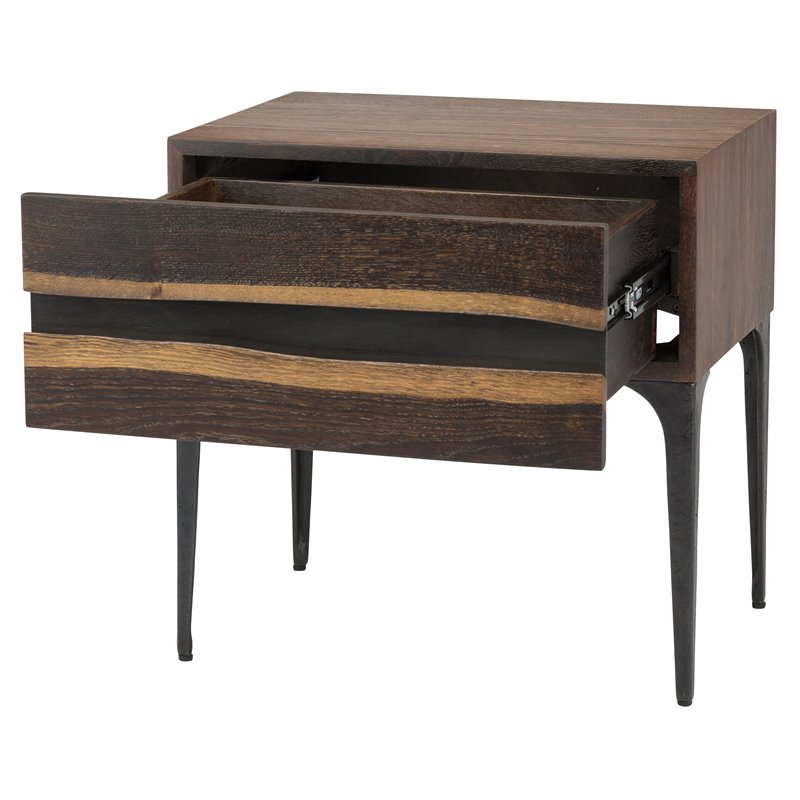 Nuevo Prana Contemporary Oak Wood & Metal Side Table in Seared Brown