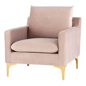 nuevo anders fabric & stainless steel single seat sofa in blush pink/gold