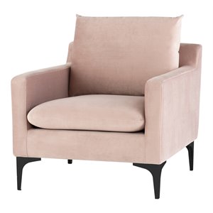 nuevo anders fabric & steel metal single seat sofa in blush pink/black