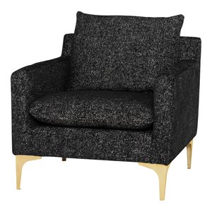 nuevo anders fabric & stainless steel single seat sofa in salt pepper black/gold