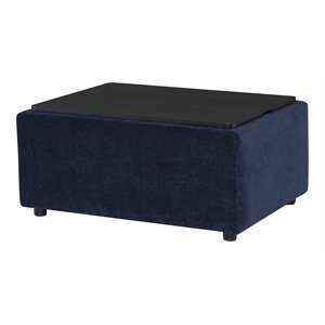 nuevo parla fabric & oak wood modular sofa in twilight blue/matte black