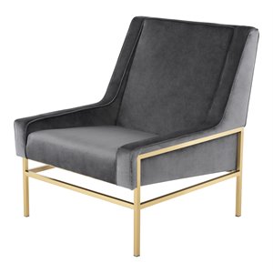 nuevo theodore velour fabric & metal occasional chair in tarnished silver/gold