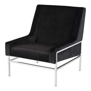 nuevo theodore velour fabric & metal occasional chair in matte black/silver