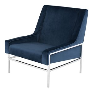 nuevo theodore velour fabric & metal occasional chair in peacock blue/silver