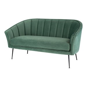 nuevo aria fabric & steel metal double seat sofa in moss green/black