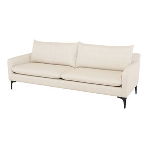 nuevo anders fabric & steel metal triple seat sofa in sand beige/black